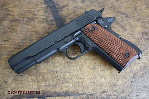 US Colt 1911 mit geriffelten Holzgriffschalen, Pistole Nachbau aus Gußmetall