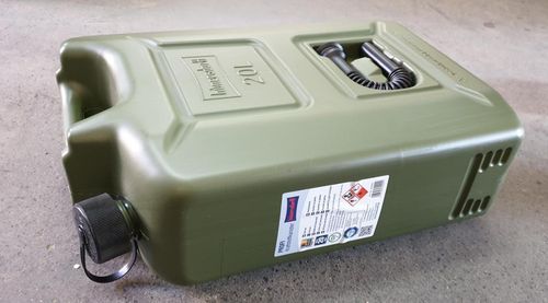 Gas canister, 20 L olive, UN-certification, HDPE, made in Germany
