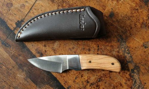 Small Linder hunting knife with handles made of olive wood Solingen